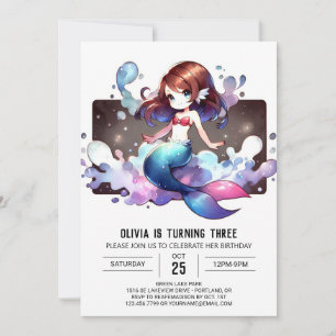 Whimsique Fantasy Sjöjungfru Birthday Inbjudningar