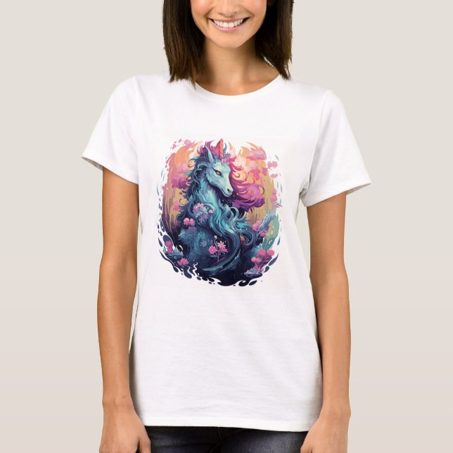 Whimsique Fantasy Unicorn T Shirt (Framsida)