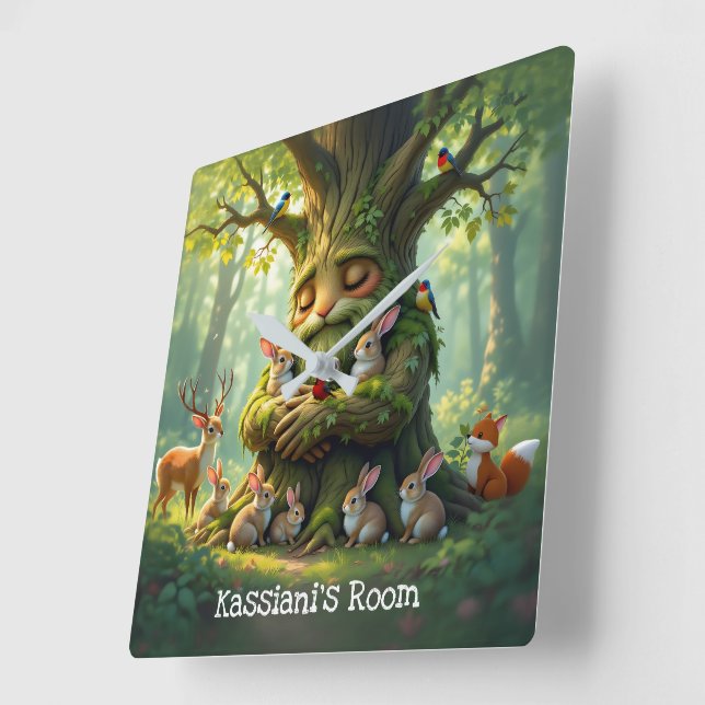 Whimsique Far Träd med Woodland Creates Fyrkantig Klocka (Vinkel)