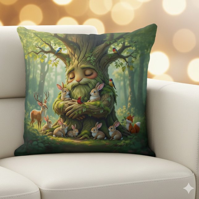 Whimsique Far Träd med Woodland Creates Kudde (Father Tree with Woodland Creatures Throw Pillow Cover Photo)