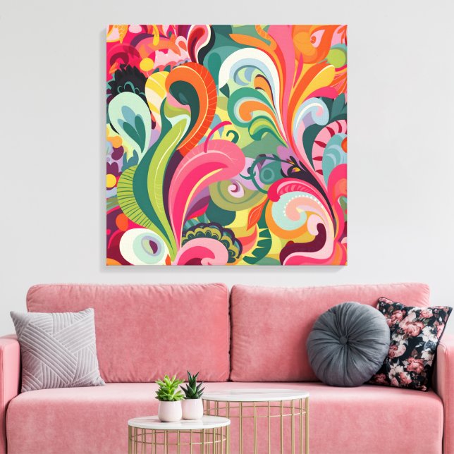 Whimsique Färg Burst: Vibrant Patterned Art Canvastryck (Insitu (Vardagsrum))