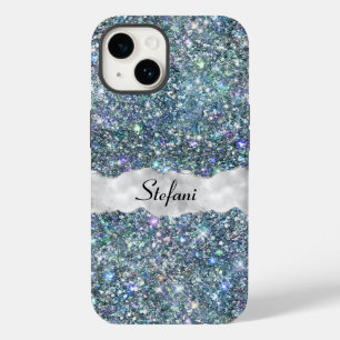 Whimsique Faux Blue och Silver Glitter Monogram