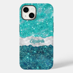 Whimsique Faux Turcoise Teal Glitter Monogram