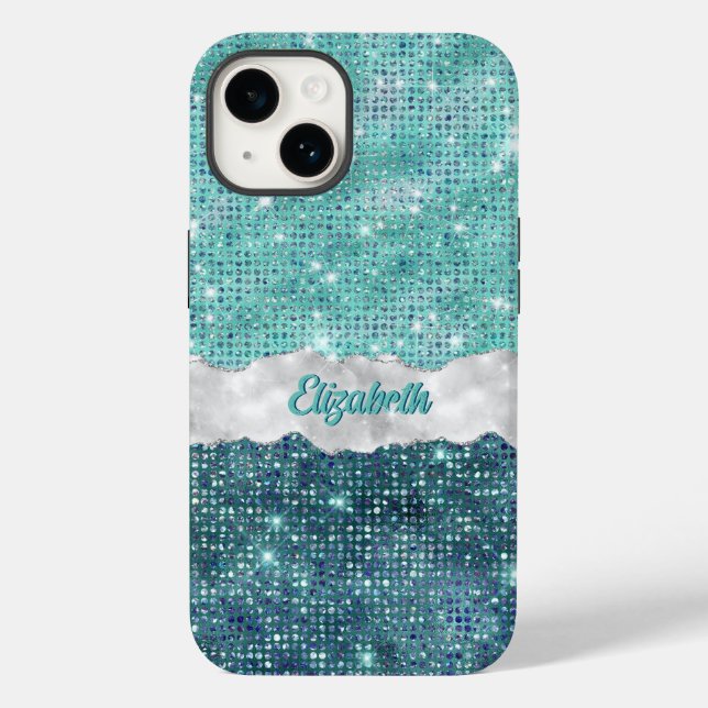 Whimsique Faux Turcoise Teal Glitter Monogram (Baksida)