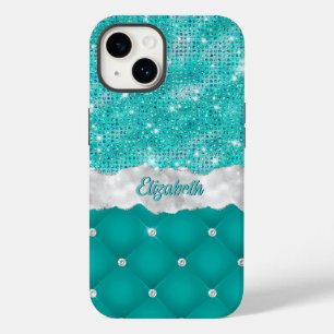 Whimsique Faux Turcoise Teal Glitter Monogram