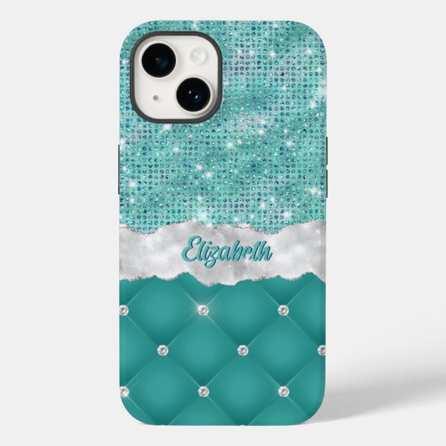 Whimsique Faux Turcoise Teal Glitter Monogram (Baksida)