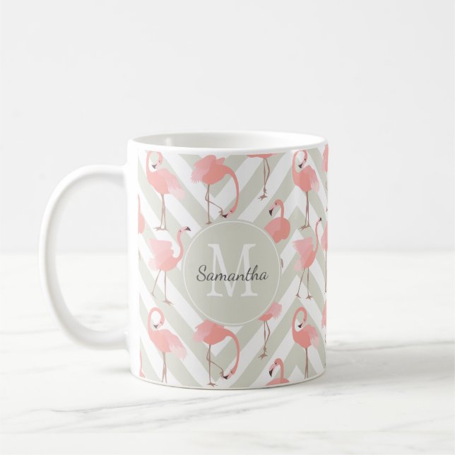 Whimsique Flamingos Mönster med Monogram Kaffemugg (Vänster)