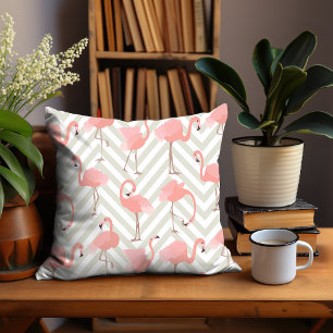 Whimsique Flamingos och Chevrons Mönster Kudde
