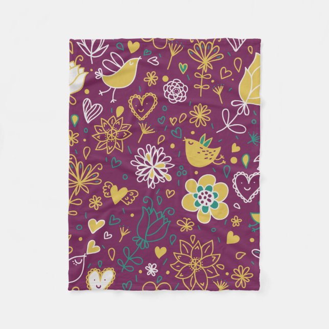 Whimsique Flowers and Birds Fleece Blanket (Framsidan)