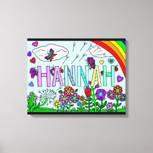 Whimsique Flowers and Girl's Namn Hannah Wall Art Canvastryck