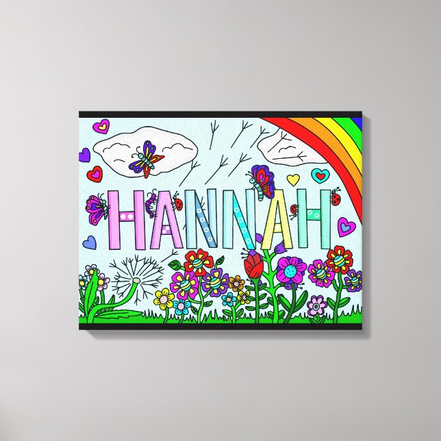 Whimsique Flowers and Girl's Namn Hannah Wall Art Canvastryck (Framsida)