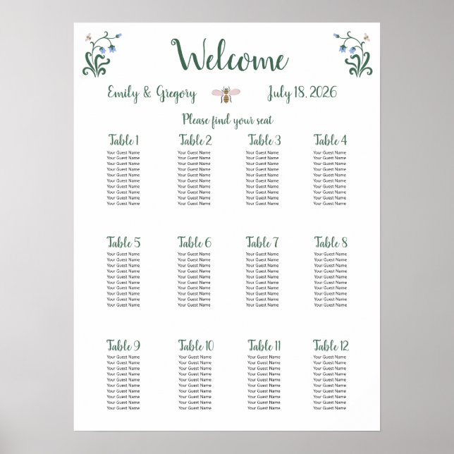 Whimsique Flowers Bröllop Poster (Framsidan)