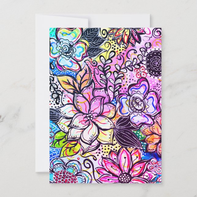 Whimsique Flowers Lila Notecard Tack Kort (Framsida)