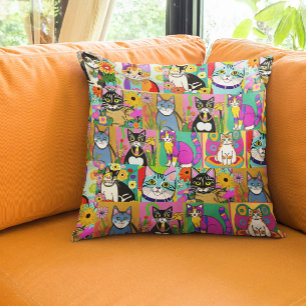 Whimsique Folk Art Stil Tecknad Cats Kudde