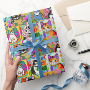 Whimsique Folk Art Stil Tecknad Cats Presentpapper