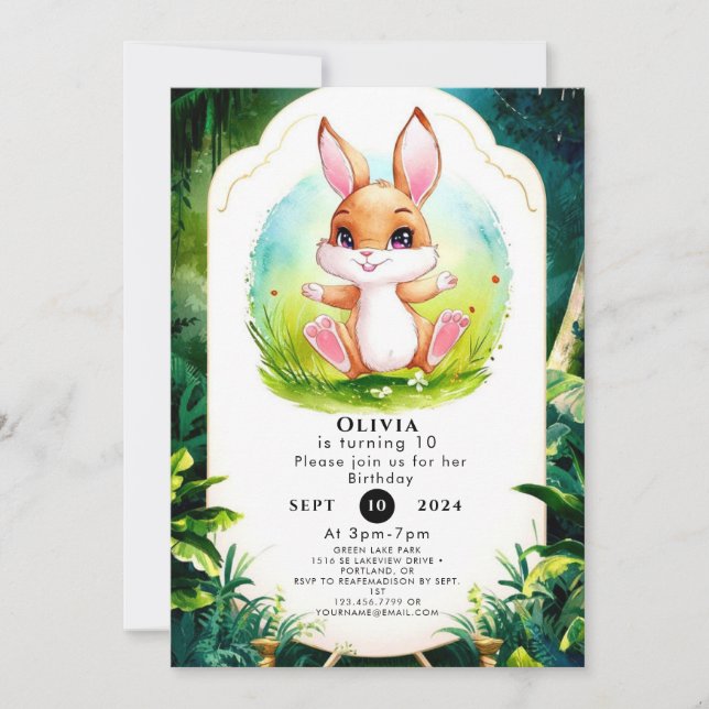 Whimsique Forest Bunny Birthday Inbjudningar (Framsida)