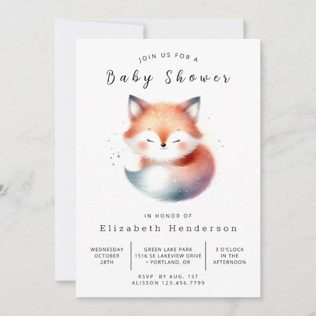 Whimsique Forest Friends Fox Baby Shower Inbjudningar (Framsida)