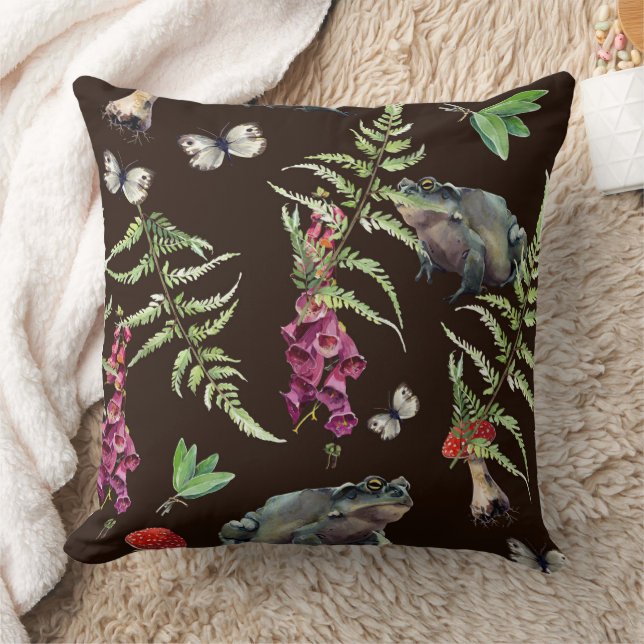Whimsique Forest Frog och Fern Mönster Kudde (Filt)