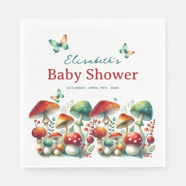 Whimsique Forest Mushroom Baby Shower Pappersservett (Framsidan)