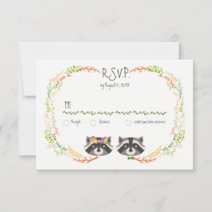 Whimsique Forest Raccoons Rustic Bröllop OSA Kort