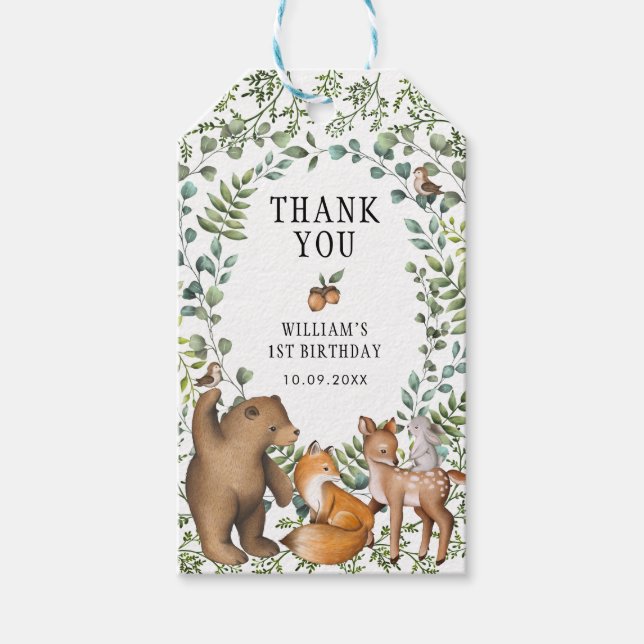 Whimsique Forest Woodland Baby djur Tack G Presentetikett (Framsidan)