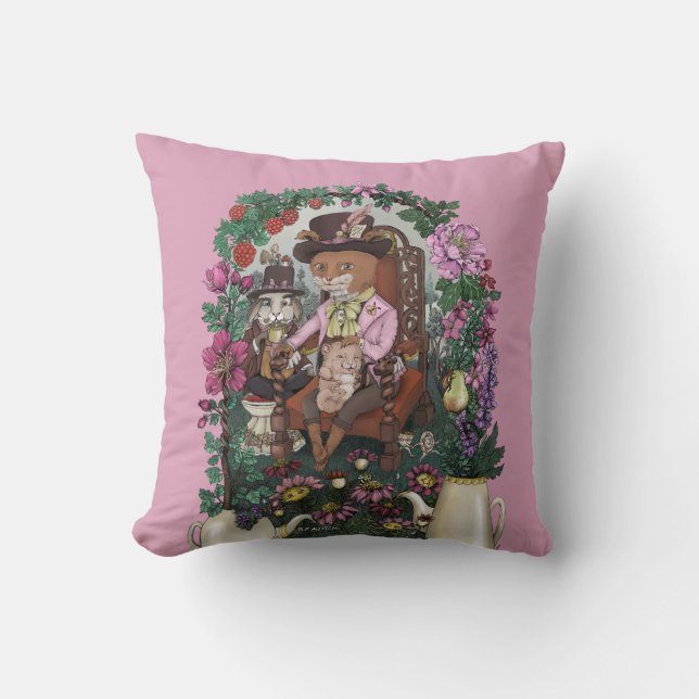 Whimsique Fox Mad Hatter Alice in Wonderland Art Kudde (Framsida)