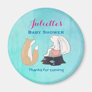 Whimsique Fox och Rabbit Baby Shower-Tack Magnet
