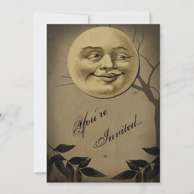 Whimsique Full Moon Ansikte Halloween fest Inbjudningar (Framsida)
