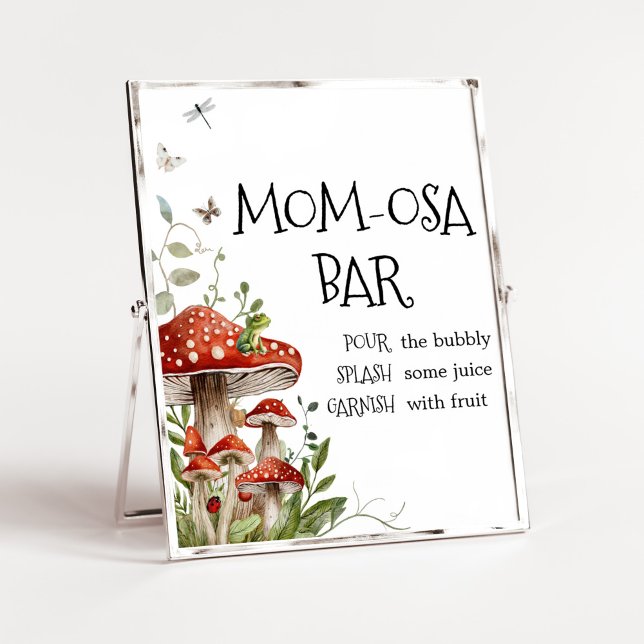 Whimsique Fungi Mushroom Fall Mamma Osa Pub Poster (Whimsical Mushroom Baby Shower Mom Osa Bar Sign)