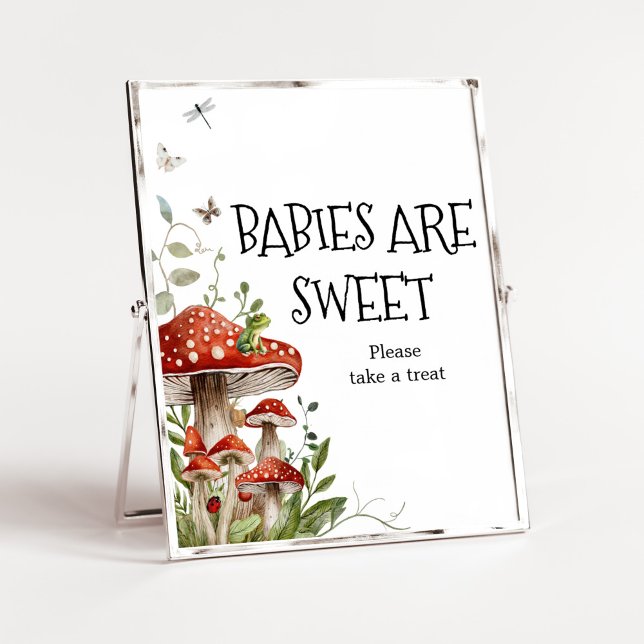 Whimsique Fungi Mushroom Fall Spädbarn är Sweet Poster (Whimsical Mushroom Baby Shower Babies are Sweet Sign)