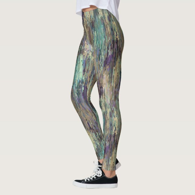 Whimsique Funky Violet Lila Teal Rand Art Leggings (Vänster)