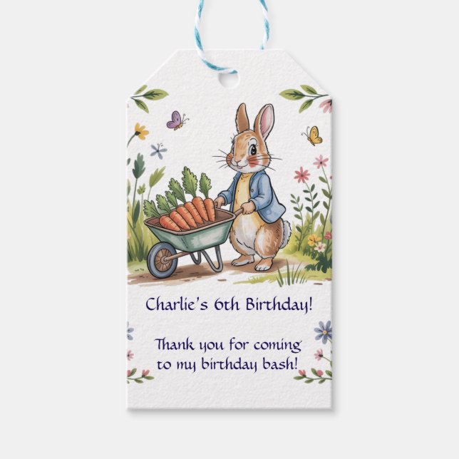 Whimsique Garden Bunny Boy Birthday Bash Favor Presentetikett (Framsidan)