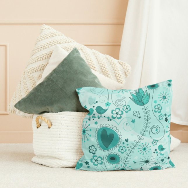 Whimsique Garden in Teal Pillow Kudde (Skapare uppladdad)