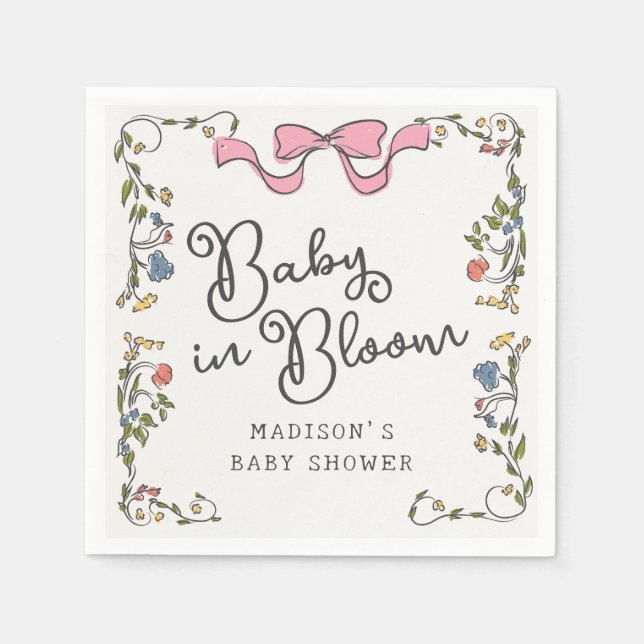 Whimsique Garden Party Blommigt Doodle Baby Shower Pappersservett (Framsidan)