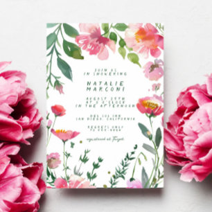 Whimsique Garden Rosa Flowers Girl Baby Shower Inbjudningar