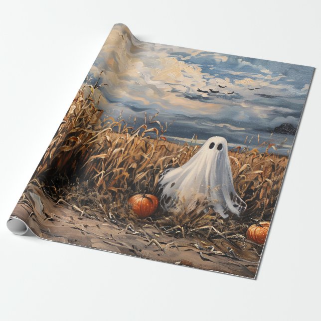 Whimsique Ghost Maj Fält Pumpkins Decoupage Presentpapper (Utrullad)