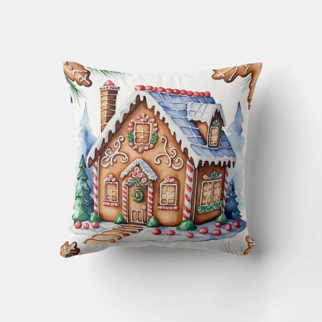 Whimsique Gingerbröd House Jul No Photo Kudde (Baksida)