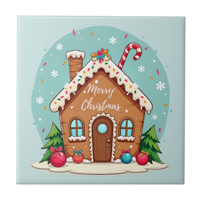 Whimsique Gingerbröd House-julscenen Kakelplatta (Framsidan)