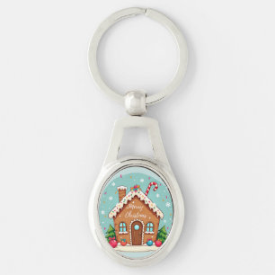 Whimsique Gingerbröd House-julscenen Ovalt Silverfärgad Nyckelring