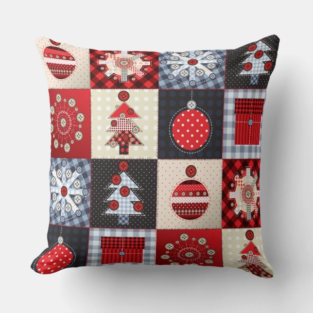Whimsique Gingham jul Patchwork Quil Kudde (Framsida)