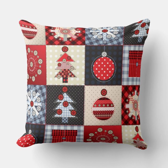 Whimsique Gingham jul Patchwork Quilt Kudde (Framsida)