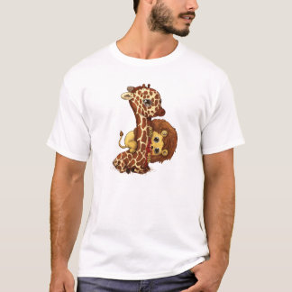 Whimsique Giraffe och Lejon lekfull konst T Shirt
