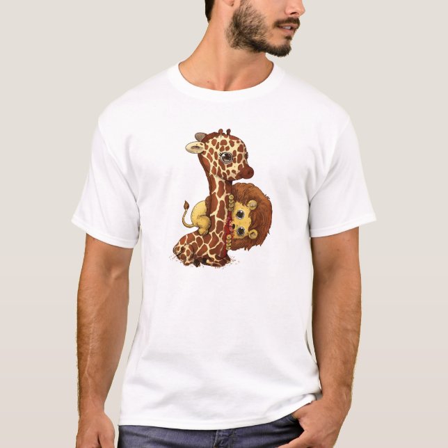 Whimsique Giraffe och Lejon lekfull konst T Shirt (Framsida)