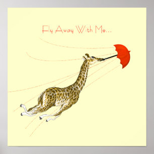 Whimsique Giraffe Umbrella Fly med mig Poster