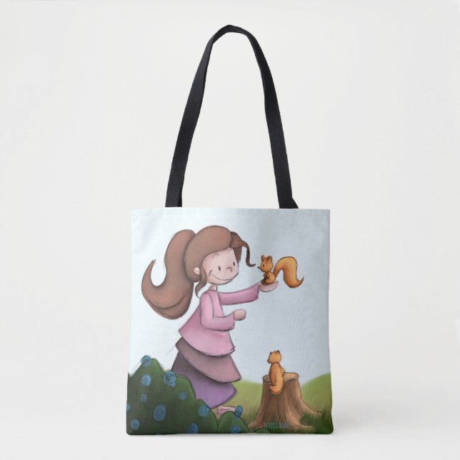 Whimsique Girl with Squirrel Woodland Forest Tygkasse (Framsida)