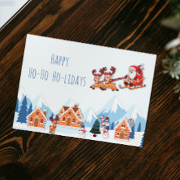 Whimsique Glad helg Santa Winter-jul Julkort