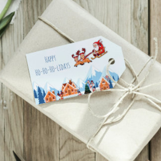 Whimsique Glad helg Santa Winter-jul Presentetikett