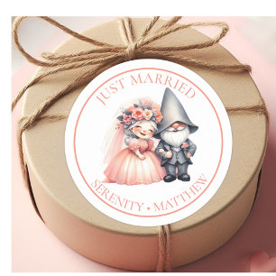 Whimsique Gnome Bröllop Ny gifta favor Runt Klistermärke