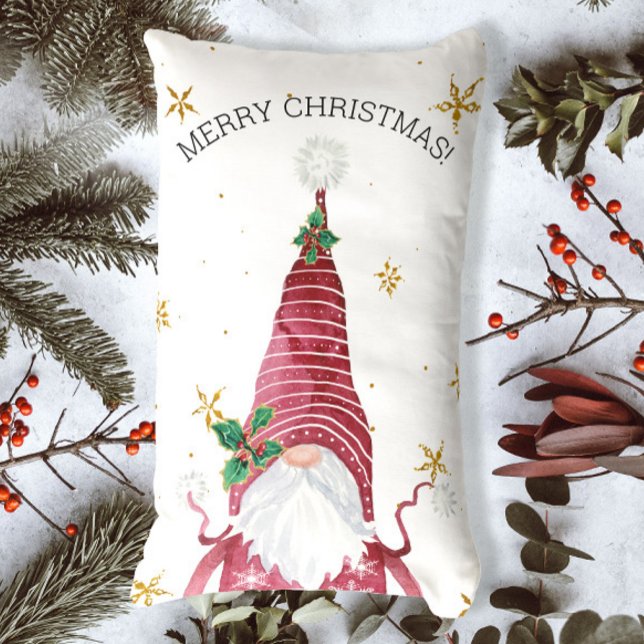 Whimsique Gnome Holly God jul Guld Stars Lumbarkudde (Skapare uppladdad)