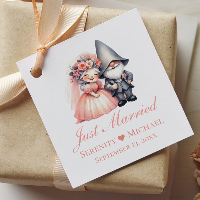 Whimsique Gnome Ny gifta Rustic Orange Bröllop Gåvor Etiketter (Skapare uppladdad)